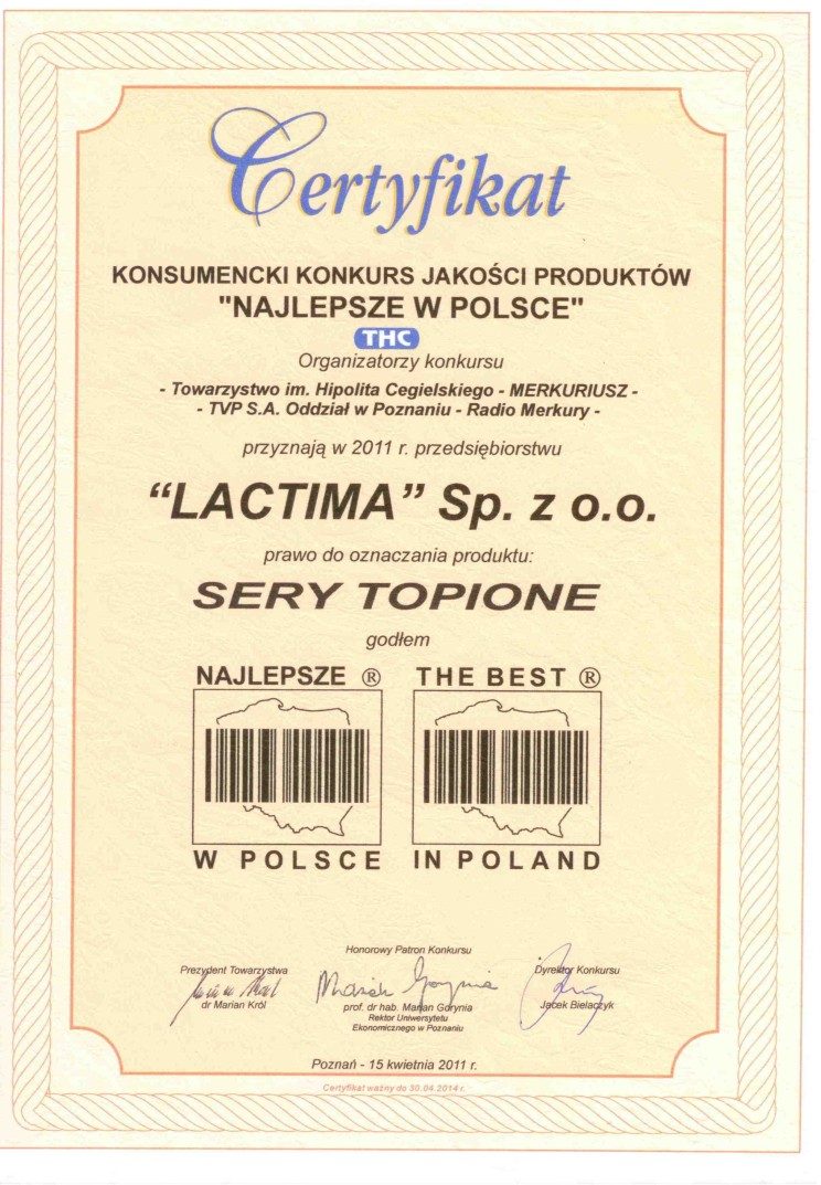 Certyfikat - KKJP - NAJLEPSZE W POLSCE