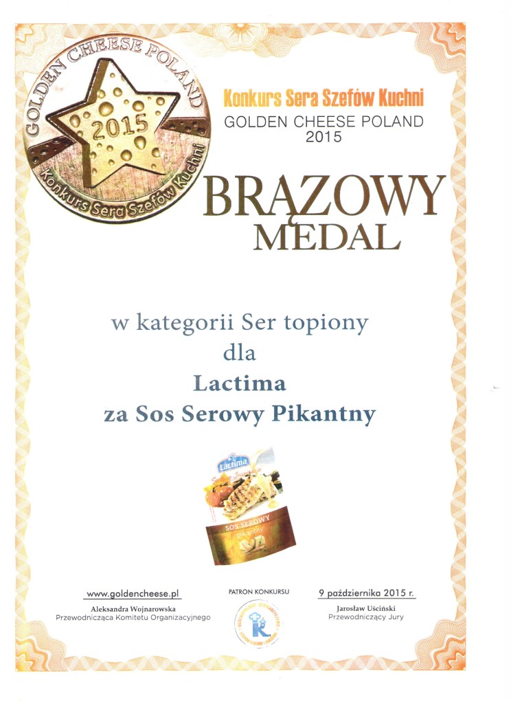 Brazowy Medal Golden Cheese Poland 2015_dyplom