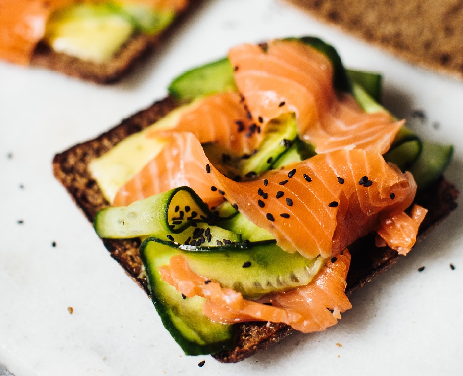 Toast with cucumber and smoked salmon