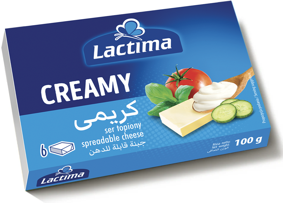 Lactima Creamy processed cheese packaging (100g).