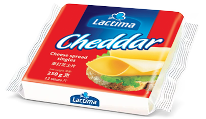 Packaging of Lactima Cheddar cheese slices, 250 g