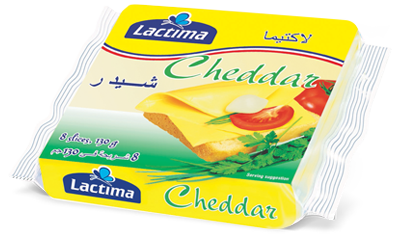 Lactima Cheddar cheese slices packaging (130g).